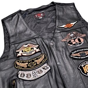 IK LEATHER Men's 48 Harley Davidson Lined Leather Motorcycle Biker‎ Vest Patches